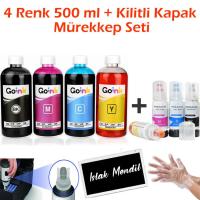 Epson L1110 4x500 ml Mürekkep + Kilitli Kapak Mürekkep Seti (Muadil)