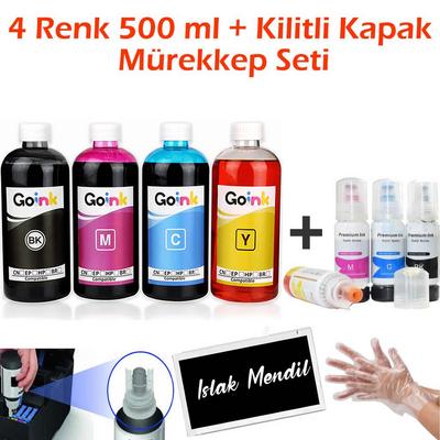 Epson L3150 4x500 ml Mürekkep + Kilitli Kapak Mürekkep Seti (Muadil)