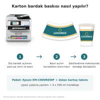 Baskistan Epson Karton Bardak Baskı Makinesi - EM-C800RDWF + Dolan Kartuş + 4x500 ml Mürekkep