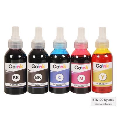 GoInk Brother BTD100 Uyumlu 2 Adet Siyah + 3 Renkli (5'li Tam Set) Mürekkep - 5x100ml