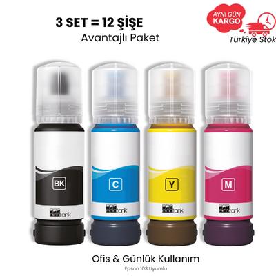 GoInk Epson 103 Uyumlu Mürekkep – 3 Set (12 Şişe) (L3210 L3250 L3251 L3252 L3256 L3260)